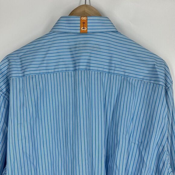 Robert Graham X Shirt Size 2XL Mens Blue Stripe Flip Contrast Cuff Button Up - Picture 6 of 11